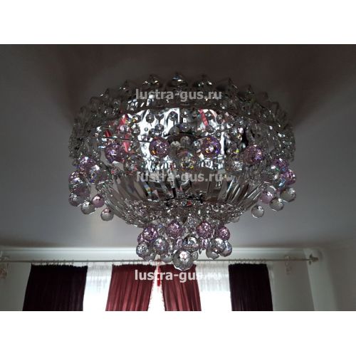 Люстра Катерина шар розовая, диаметр 450 мм, цвет серебро Гусь Хрустальный