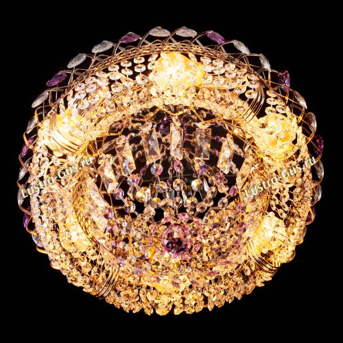 Люстра Кольцо Классика фиолетовая, диаметр 450 мм, цвет золото Гусь Хрустальный